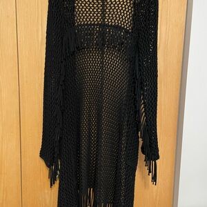 One crocheted black sweater with fringe!!!!